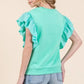 Lime 'N' Chili Solid Shoulder Ruffle Detail Round Neck Top - DAVERRI FASHIONS