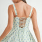 MABLE Floral Print Bustier Back Lace Up Midi Dress