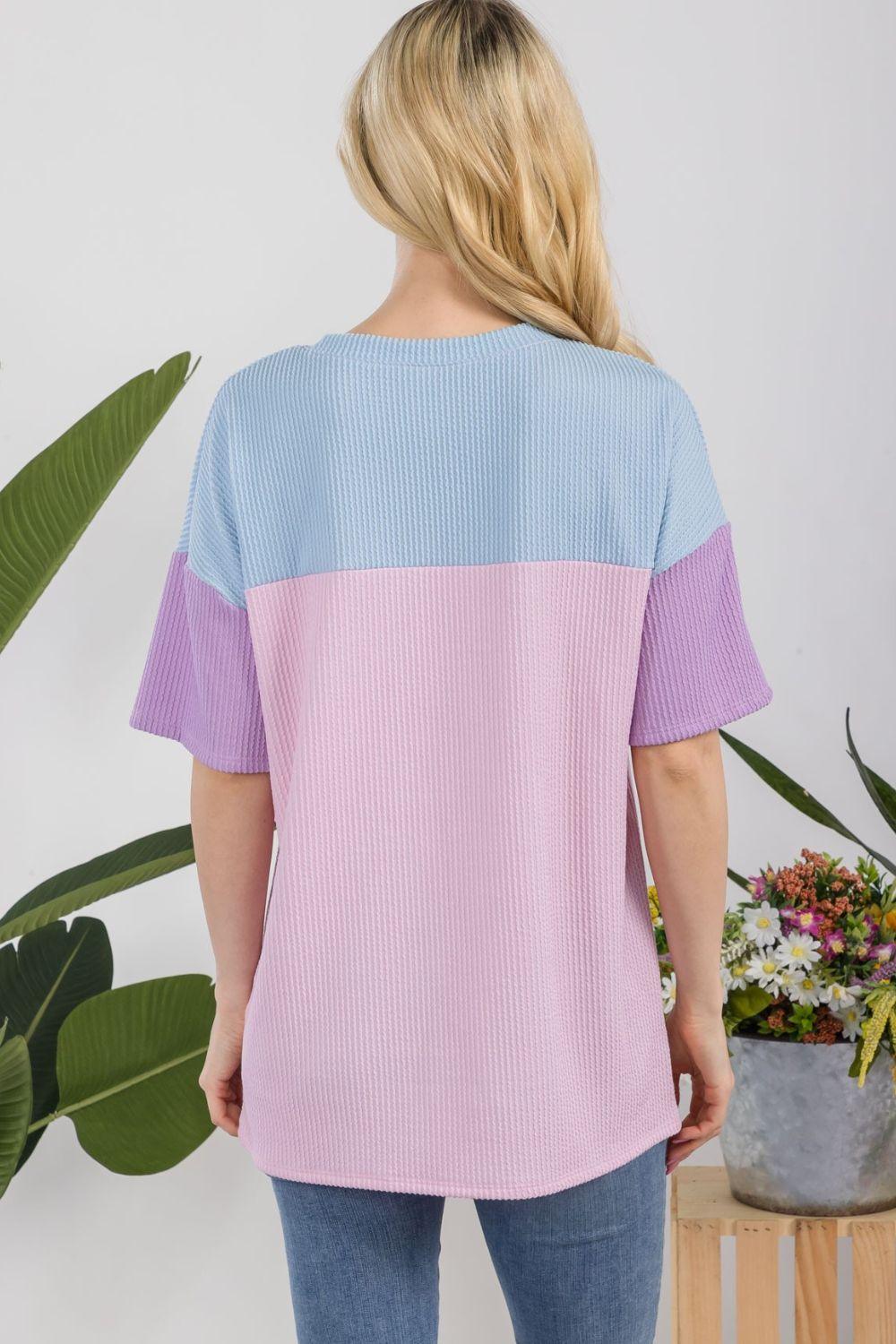 Celeste Full Size Ribbed Color Block T-Shirt Shirts & Tops