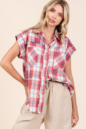 Mittoshop Mineral Wash Plaid Button Down Shirt Tops