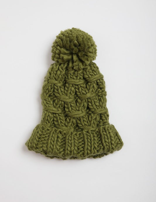 Olive One Size Oversized Chunky Knit Pom Beanie | Daverri Fashions