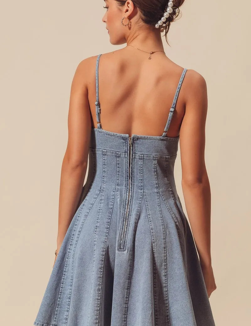 SO ME A Line Fit and Flare Denim Mini Dress | Daverri Fashions