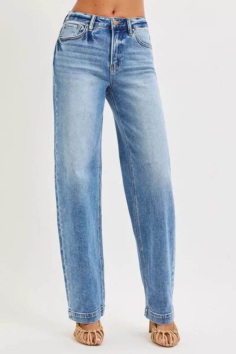 RISEN High Rise Wide Baggy Jeans - DAVERRI FASHIONS