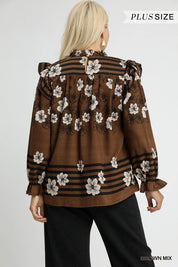 Umgee Full Size Mix Floral Smocked Ruffle Blouse Plus Size | Tops Daverri Fashions