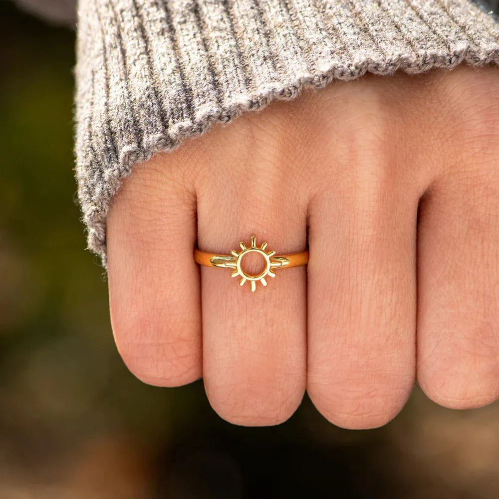 Sun Shape 18K Gold-Plated Ring | Rings Daverri Fashions