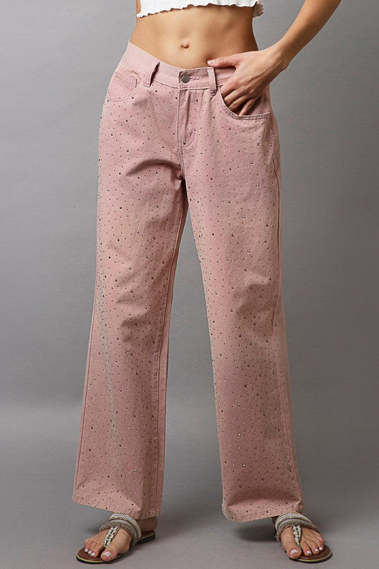 POL Embellishments Gradient Wide Leg Pants Dusty Pink