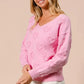 BiBi Valentines Heart Pompom V Neck Knit Top - DAVERRI FASHIONS