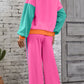 Color Block Round Neck Top and Pants Set - DAVERRI FASHIONS