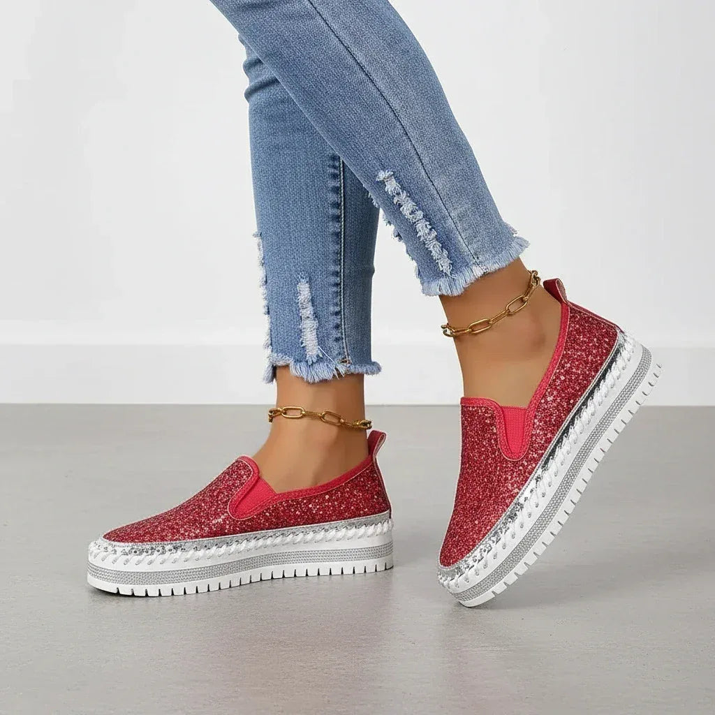 Rhinestone Round Toe Platform Loafers - DAVERRI FASHIONS