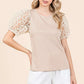 Mittoshop beige round neck top with sheer lace puff sleeves