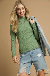 Umgee Textured Crinkle Knit Long Sleeve Top | Tops Daverri Fashions