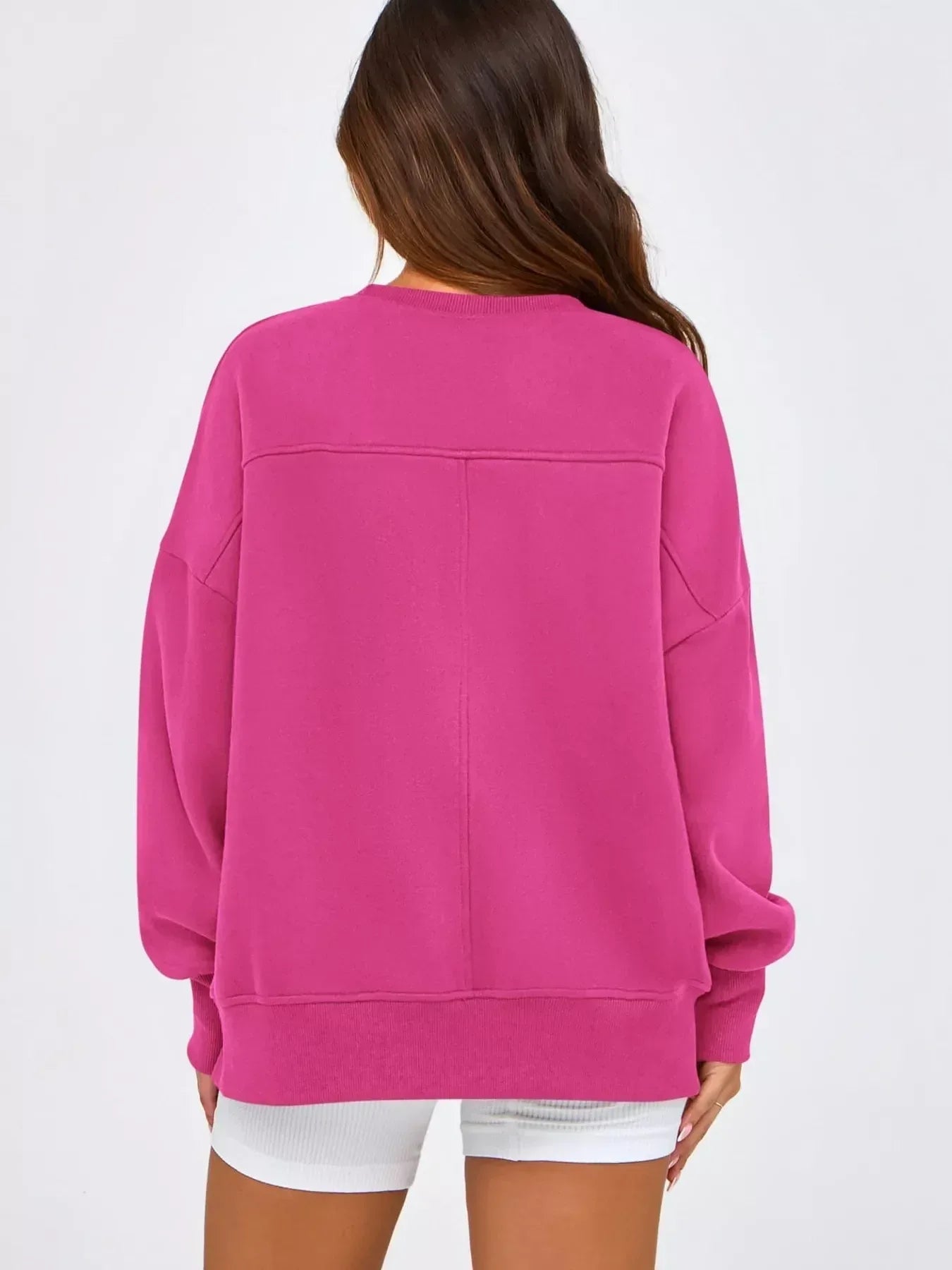 Slit Round Neck Dropped Shoulder Sweatshirt - DAVERRI FASHIONS