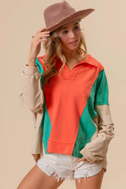 BiBi Colorblock Exposed Seam French Terry Sweatshirt | Daverri Fashions