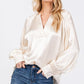 SAGE + FIG Notched Long Sleeve Blouse Blouses