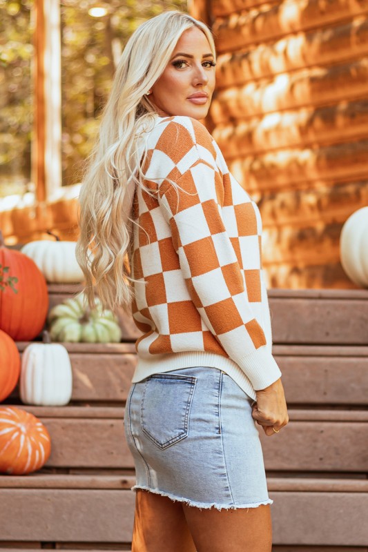 Lila Checkered Kangaroo Pocket Hooded Sweater | Sweaters Daverri Fashions