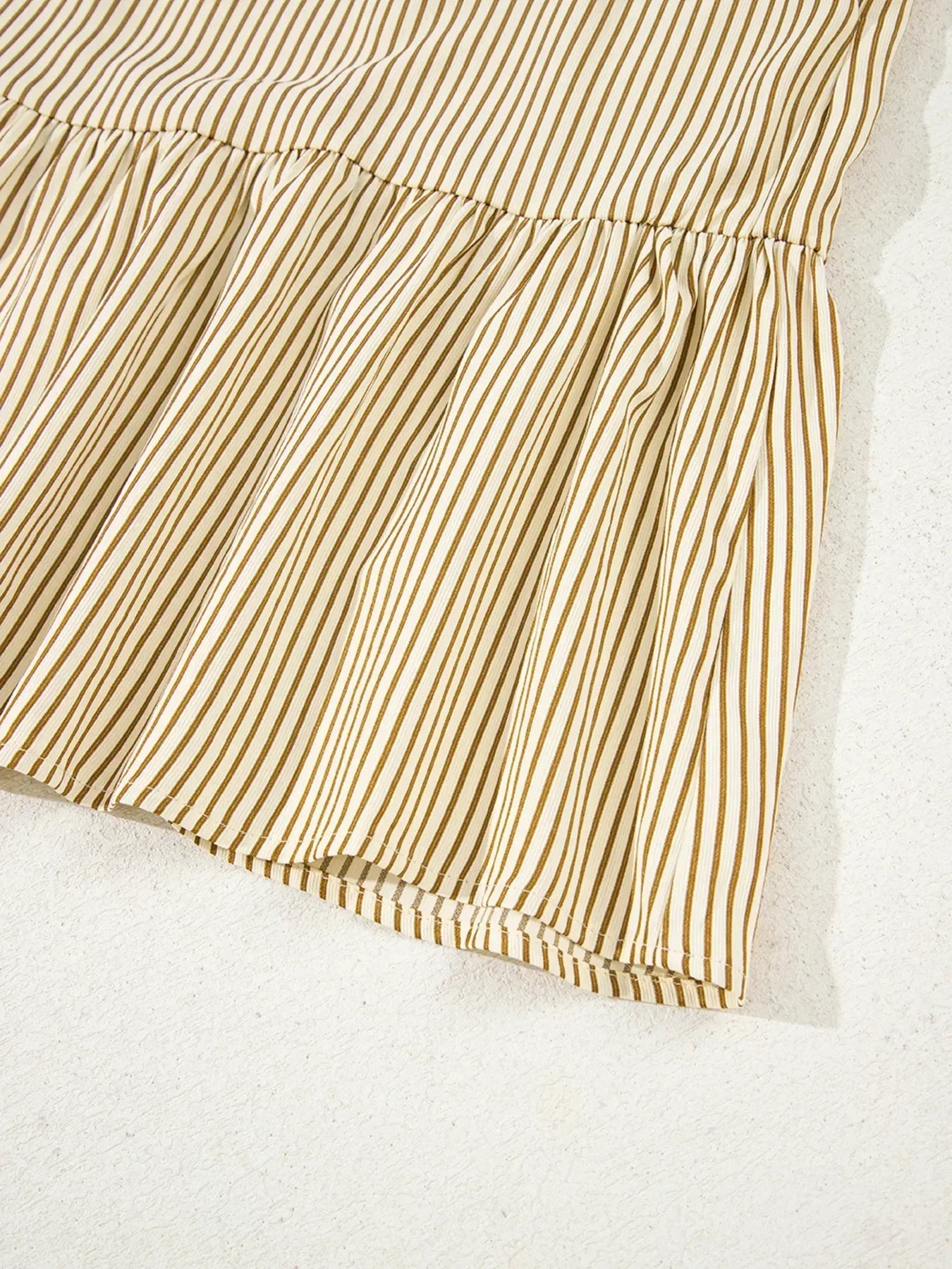 Stripe Collared Neck Cuffed Long Sleeve Drop Waist Mini Dress - DAVERRI FASHIONS