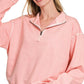 Zenana F/terry Pigment Dye & Enzyme Washing Half Zip Top DK PINK Tops