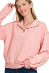 Zenana F/terry Pigment Dye & Enzyme Washing Half Zip Top - DAVERRI FASHIONS
