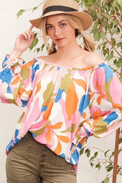Lime 'N' Chili Abstract Print Off-the-shoulder Long Sleeve Top | Tops Daverri Fashions