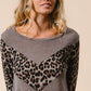 BiBi Sweater Knit Top With Leopard V Shape Block - DAVERRI FASHIONS