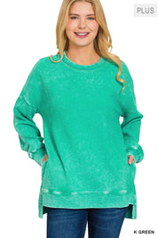 Zenana Full Size Acid Washed Double Ribbed Hi-low Sweatshirt Plus Size | Daverri Fashions