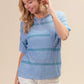 BiBi Patch Pocket Striped lightweight sweater top in light blue with teal stripes