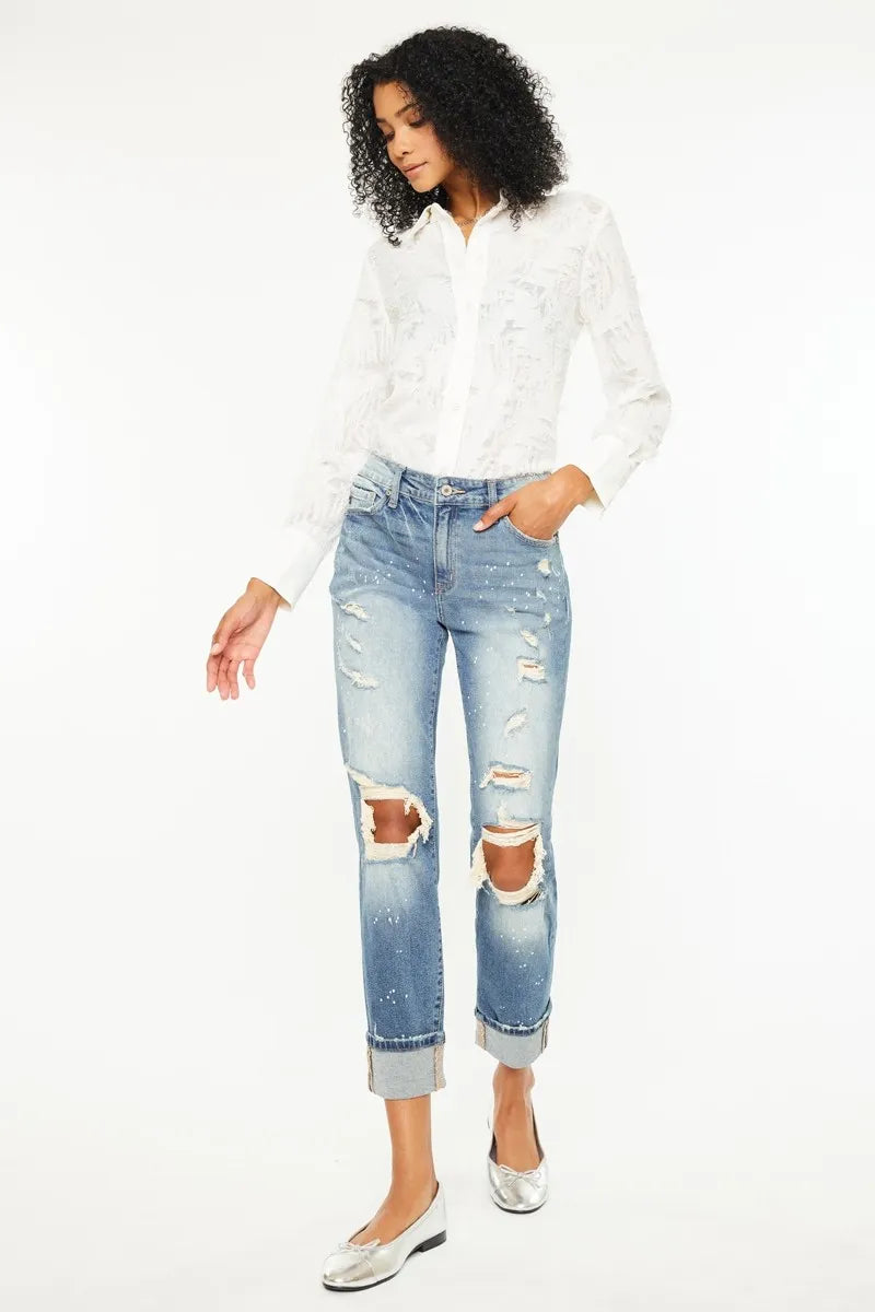 Kancan High Rise Distressed Boyfriend Fit Jeans Jeans