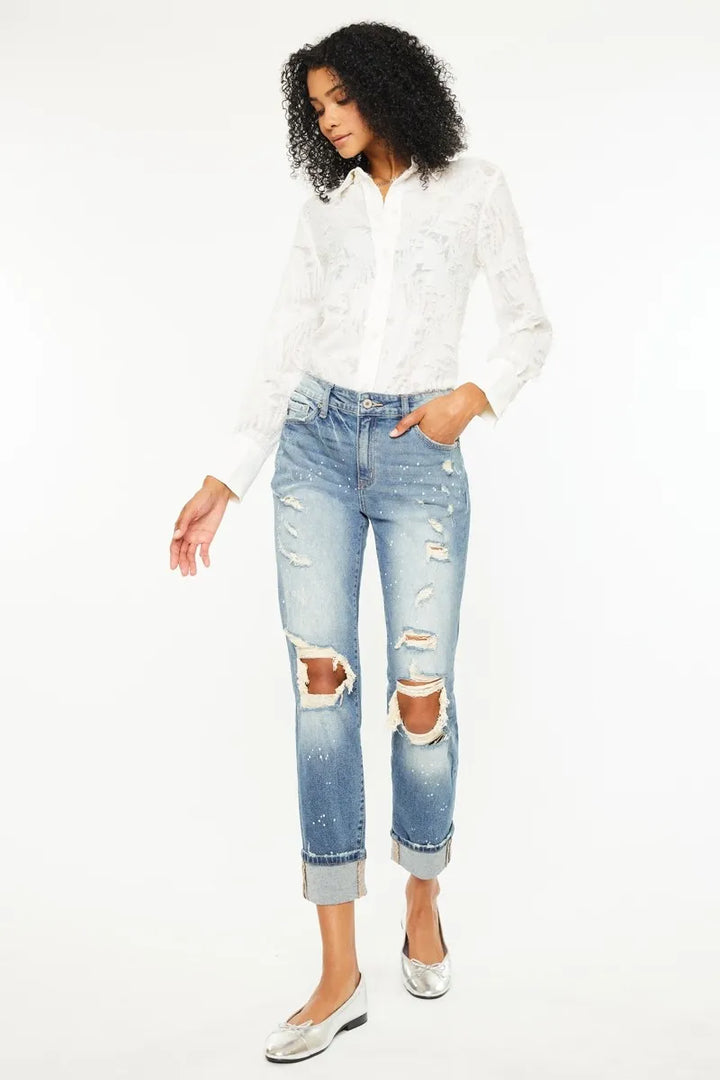 Kancan High Rise Distressed Boyfriend Fit Jeans Jeans
