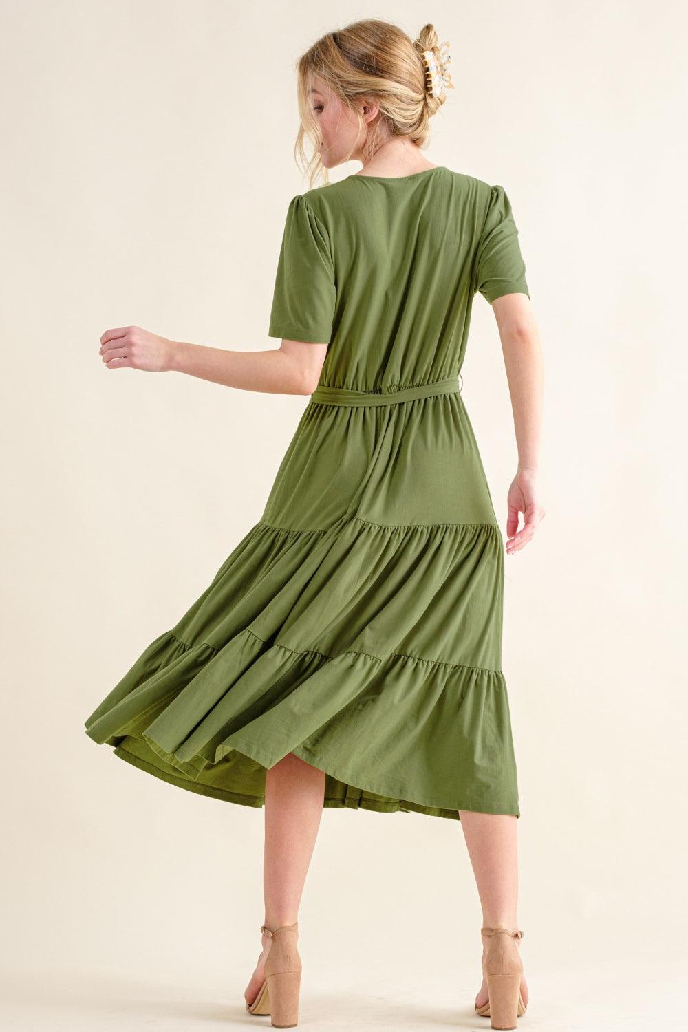 And The Why Soft Short Sleeve Tiered Midi Dress | Daverri Fashions