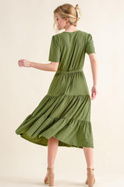 And The Why Soft Short Sleeve Tiered Midi Dress | Daverri Fashions