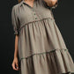 Umgee Full Size Plaid Frill Button Detail Ruffled Short Sleeve Dress Plus Size