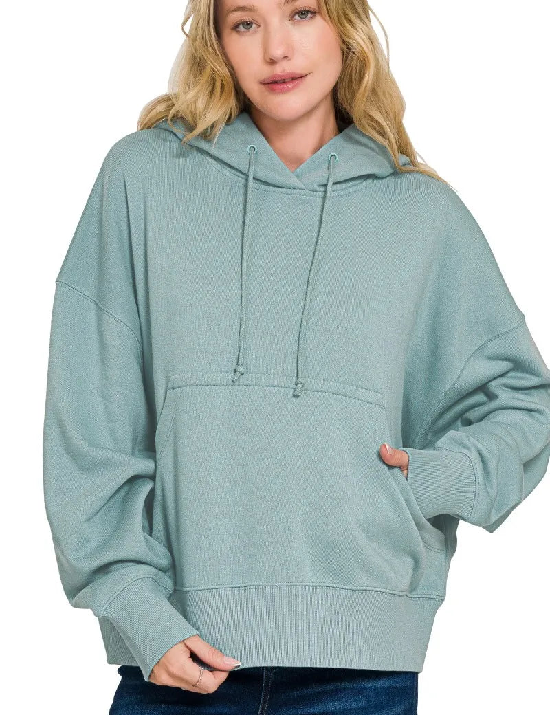 BLUE GREY Zenana Oversized Fleece Kangaroo Pocket Hoodie | Hoodies Daverri Fashions
