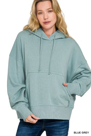 BLUE GREY Zenana Oversized Fleece Kangaroo Pocket Hoodie | Hoodies Daverri Fashions