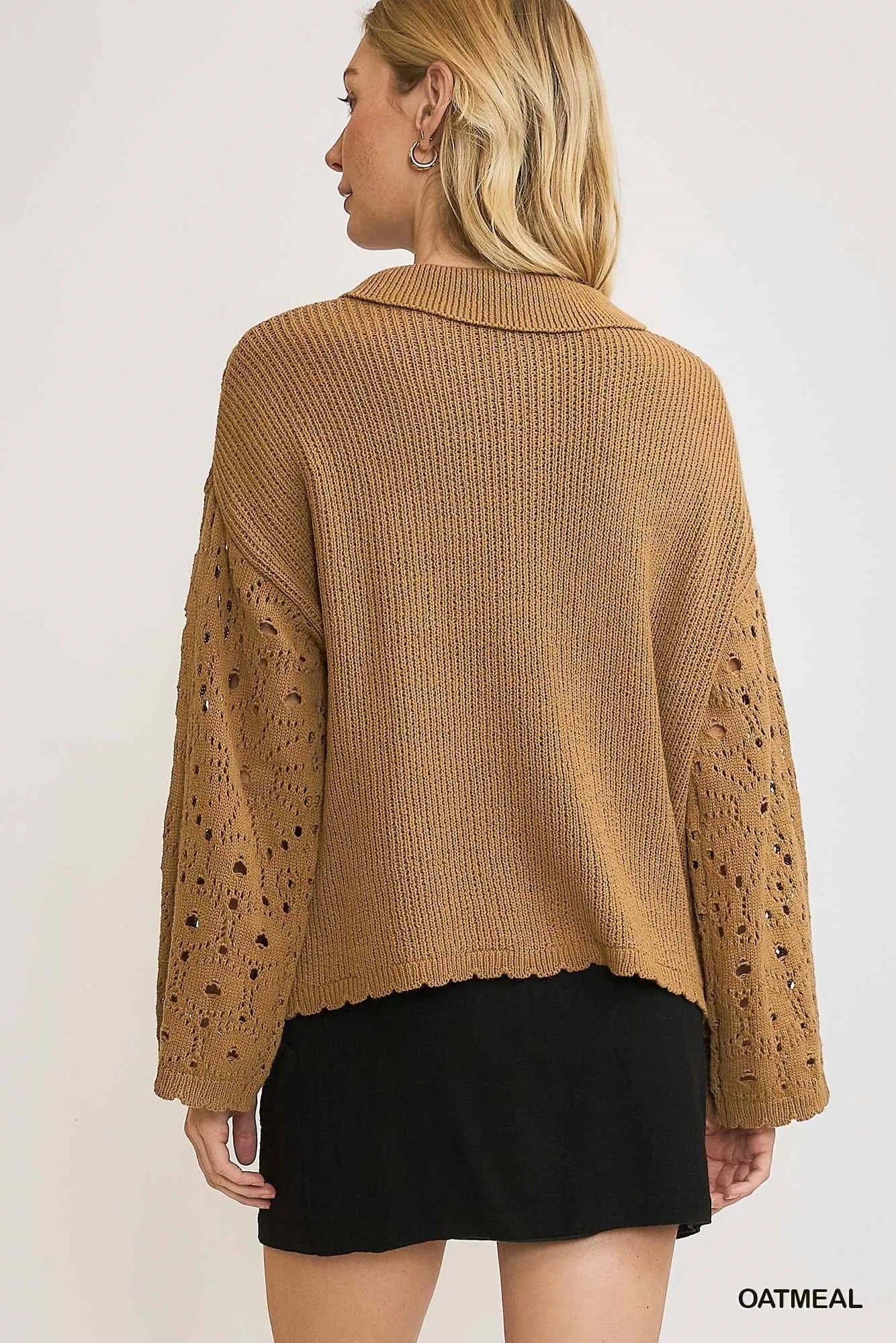 Umgee Crochet Button Down Knit Cardigan Cardigans