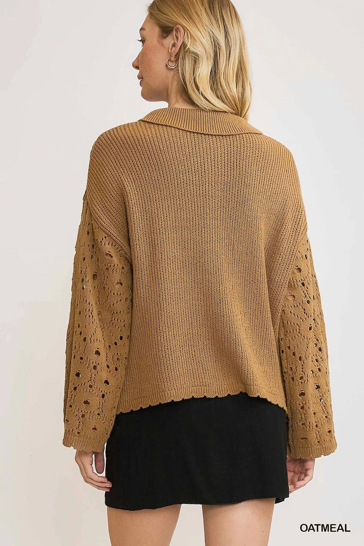 Umgee Crochet Button Down Knit Cardigan Cardigans