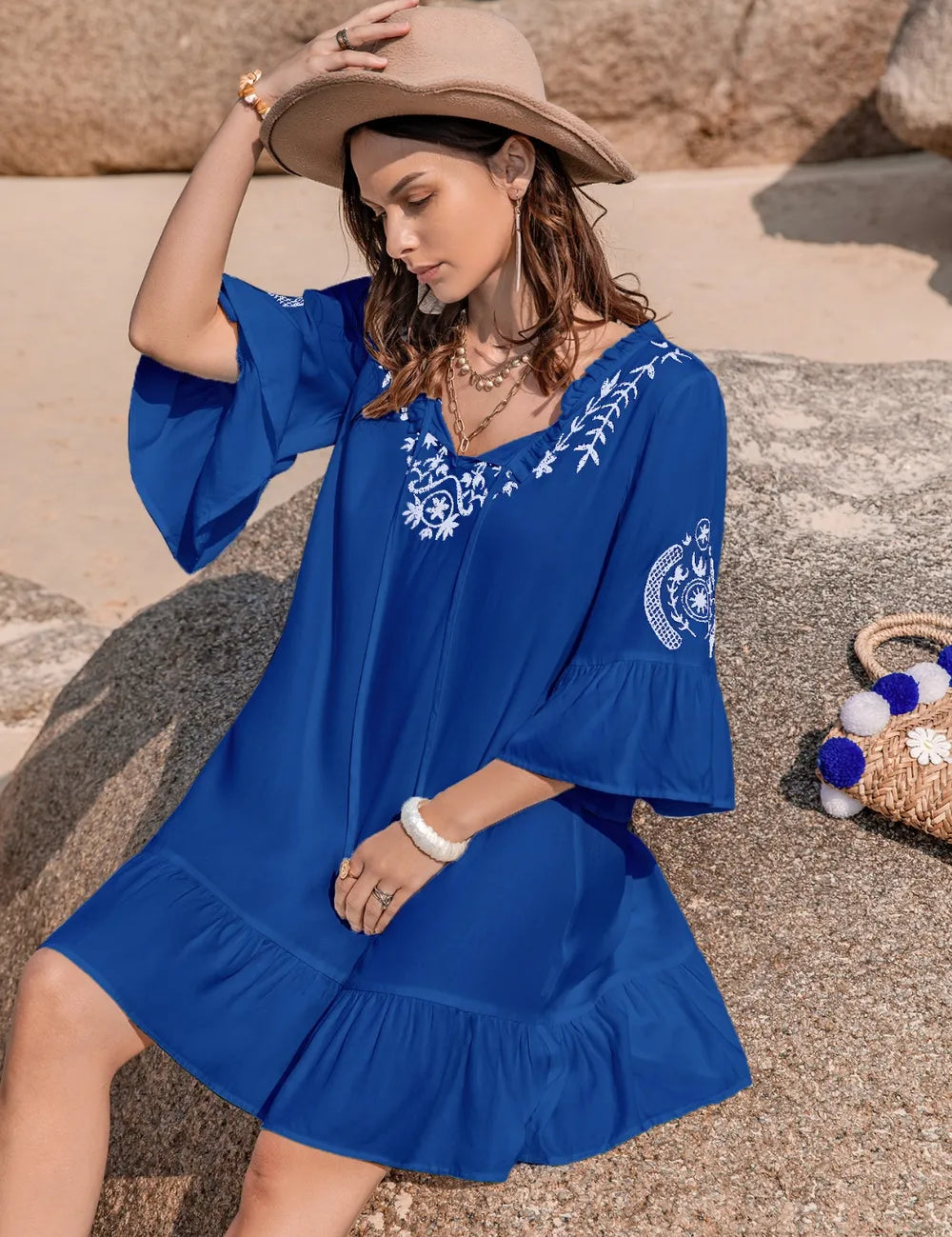 Printed Tie Neck Flounce Sleeve Mini Dress | Mini Dresses Daverri Fashions