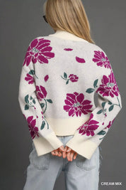 Umgee Floral Patterned Mock Neck Sweater | Sweaters Daverri Fashions