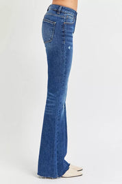 RISEN Full Size Distressed Mid Rise Flare Jeans Plus Size | Jeans Daverri Fashions