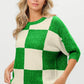 BiBi Checkered Contrast Round Neck Sweater - DAVERRI FASHIONS