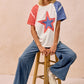 BiBi Fourth of July star raglan t-shirt in white, red, blue textured French terry