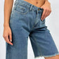Frayed hem relaxed fit light-wash denim shorts, five-pocket design