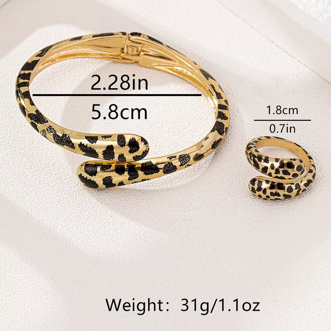18K Gold-Plated Leopard Bypass Ring and Bracelet Jewelry Set | Jewelry Sets Daverri Fashions