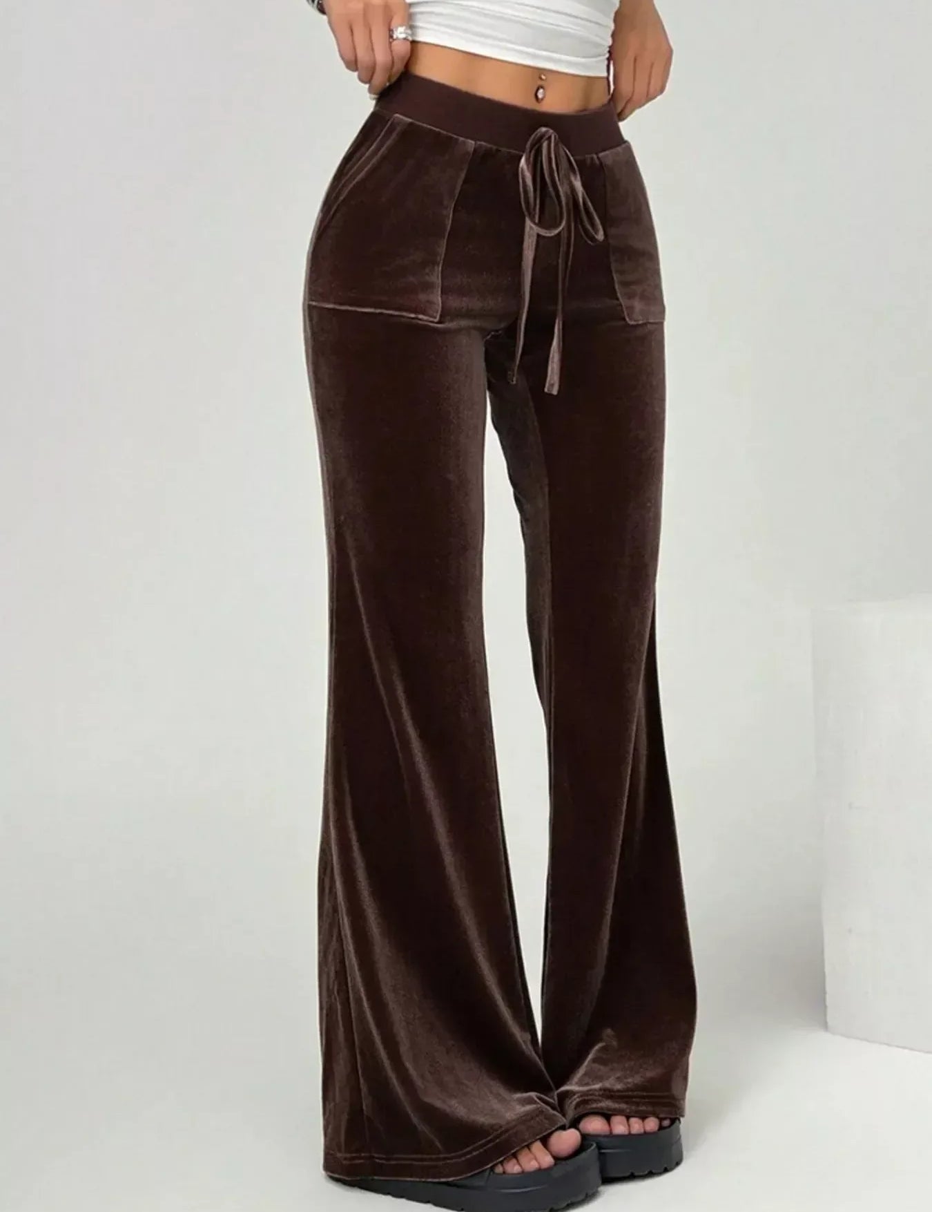 Daverri Fashions Velvet Flare Leg Pants - DAVERRI FASHIONS