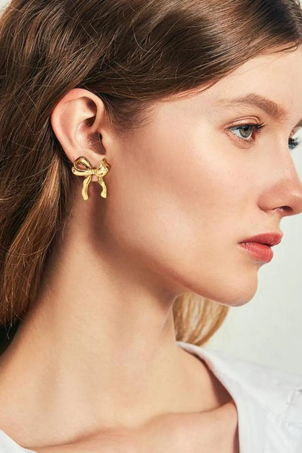 Gold One Size Gold Plated Bow Stud Earrings | Earrings Daverri Fashions