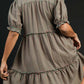 Umgee Full Size Plaid Frill Button Detail Ruffled Short Sleeve Dress Plus Size