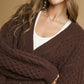 Umgee Cable Knit Pearl Button Cardigan Chocolate - DAVERRI FASHIONS