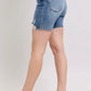 Judy Blue Button Fly Mid Length Denim Shorts W/ Destroy Shorts