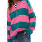 Striped Half-Zip Oversized Sweatshirt - DAVERRI FASHIONS