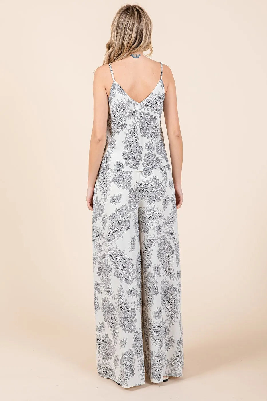 Mittoshop white gray paisley print cami and pants set