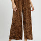 Umgee Velvet Smocked Waistband Wide Leg Pants Brown Pants